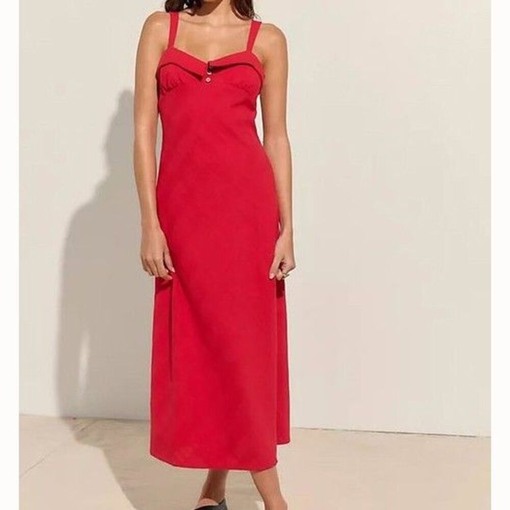 Free People Free Est Penelope Midi Dress Textured Sleeveless Red Cotton M 291050